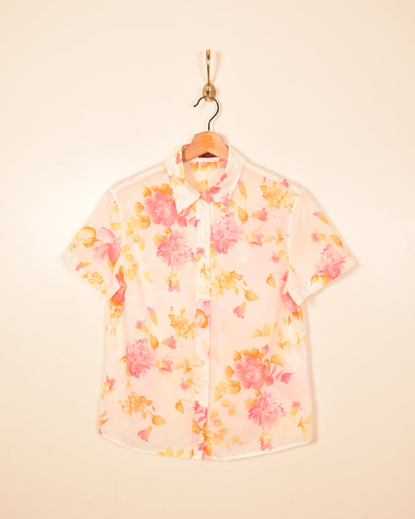 Burberry Vintage Woman Floral Short Sleeve Shirt (M)
